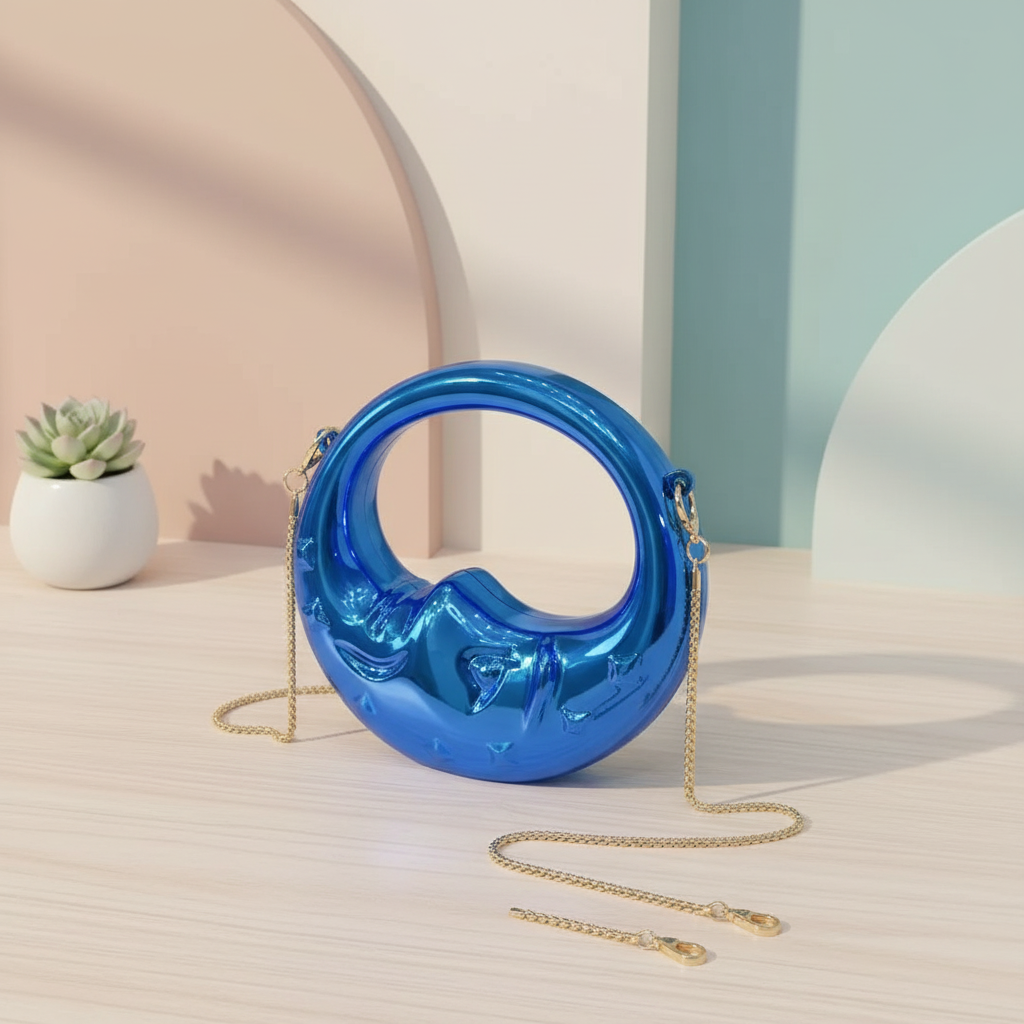 Acrylic Mini Moon Crossbody Bag | Blue Crescent Chain Bag