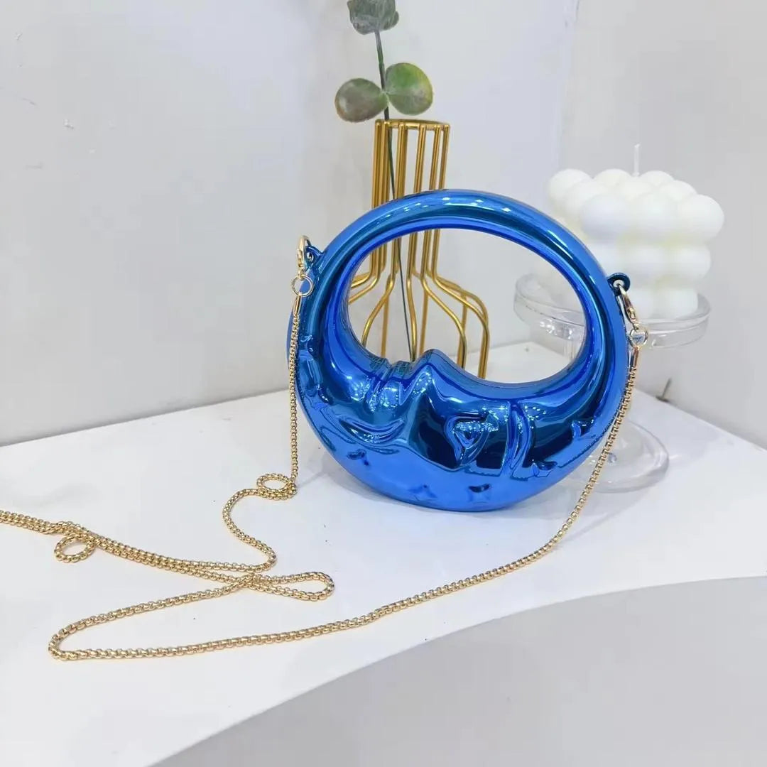 Acrylic Mini Moon Crossbody Bag | Blue Crescent Chain Bag