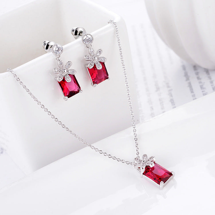 Zirconium Flower Earrings & Necklace Set | Gold-Plated Jewelry Pakistan