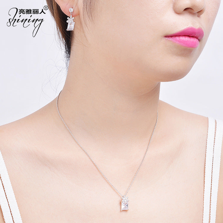 Zirconium Flower Earrings & Necklace Set | Gold-Plated Jewelry Pakistan