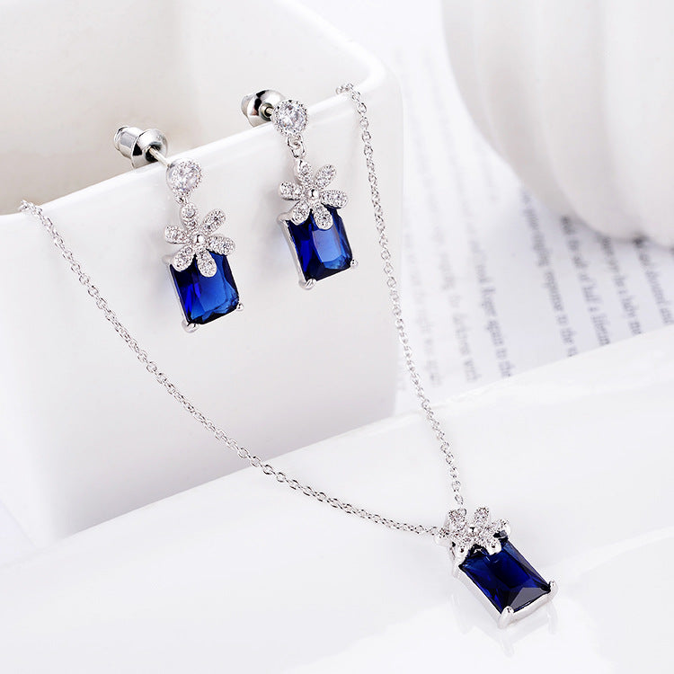 Zirconium Flower Earrings & Necklace Set | Gold-Plated Jewelry Pakistan