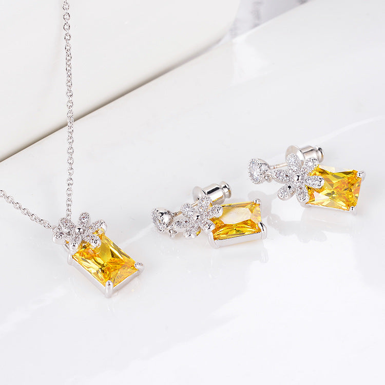 Zirconium Flower Earrings & Necklace Set | Gold-Plated Jewelry Pakistan